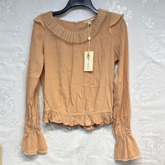 For Love And Lemons Ruffled Back Button Upong Sleeve Victorian Blouse S